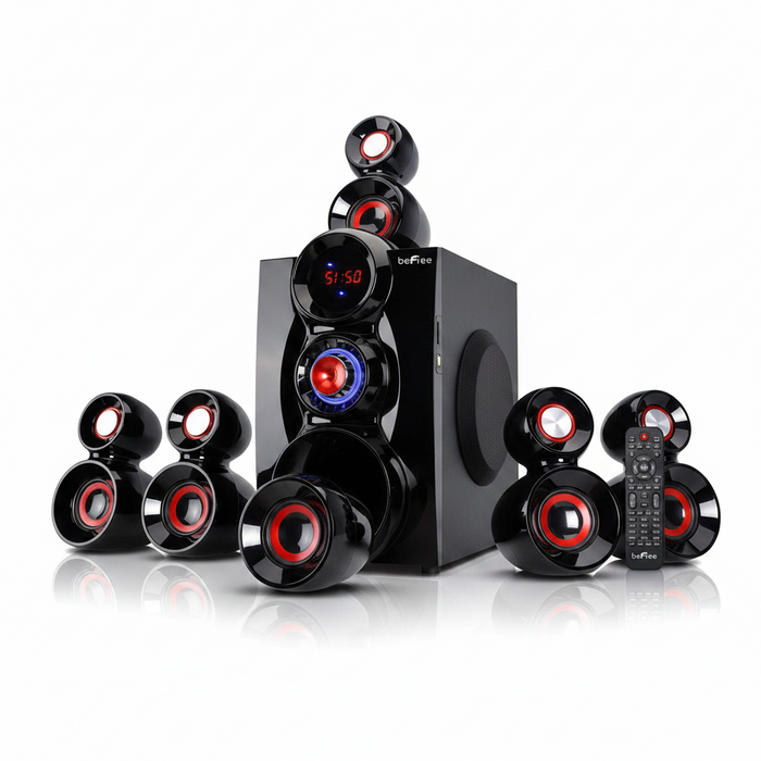 beFree Sound 5.1 Channel Bluetooth Surround Sound Speaker System- Red