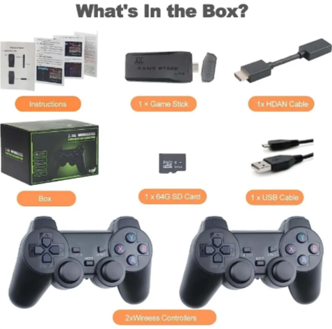 M8 Portable Gaming Console with Wireless Controllers & 64GB SD