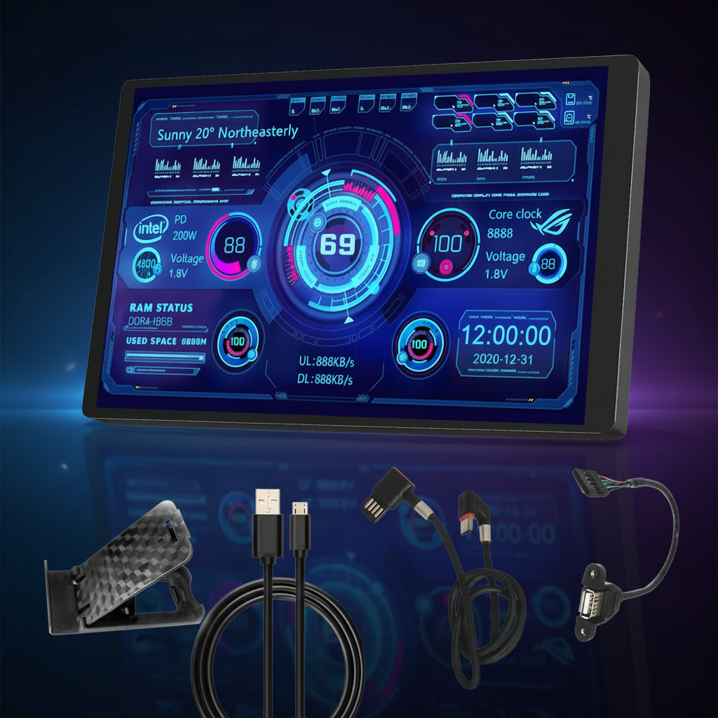 WOWNOVA PC Temperature Display Computer Temp Monitor PC Sensor Panel Display for PC Computer Accessories in Side Prebuilt Gaming PC Parts ARGB Case IPS USB Mini Screen PC CPU RAM HDD Data Monitor