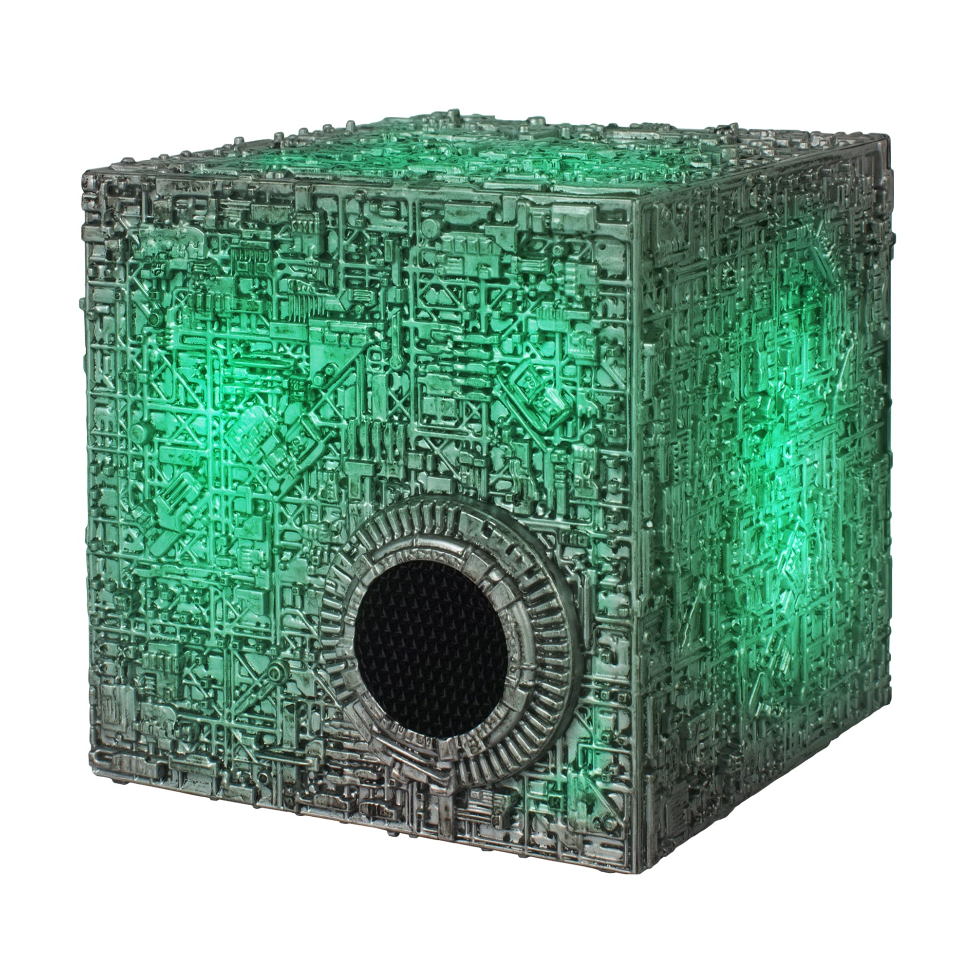 FAMETEK Star Trek Borg Cube Bluetooth Speaker with Green Illumination Sound Effects & Borg Quotes – Memorabilia Gifts Gadgets Collectibles for Star Trek Fans