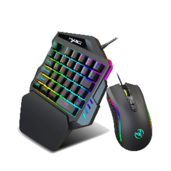 Gaming keyboard and mouse set with RGB lighting on a white background