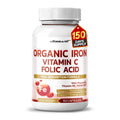 NESSARIT Organic Iron High Potency with Vitamin C Folic Acid - High-Absorption Formula Vitamin B1 Vitamin B6 Vitamin B12 - Support Blood Building - 150 Count - Made & Tested in The USA
