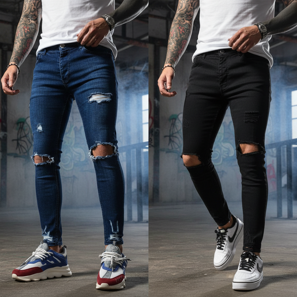 Blue Ripped Denim Slim Fit Trousers