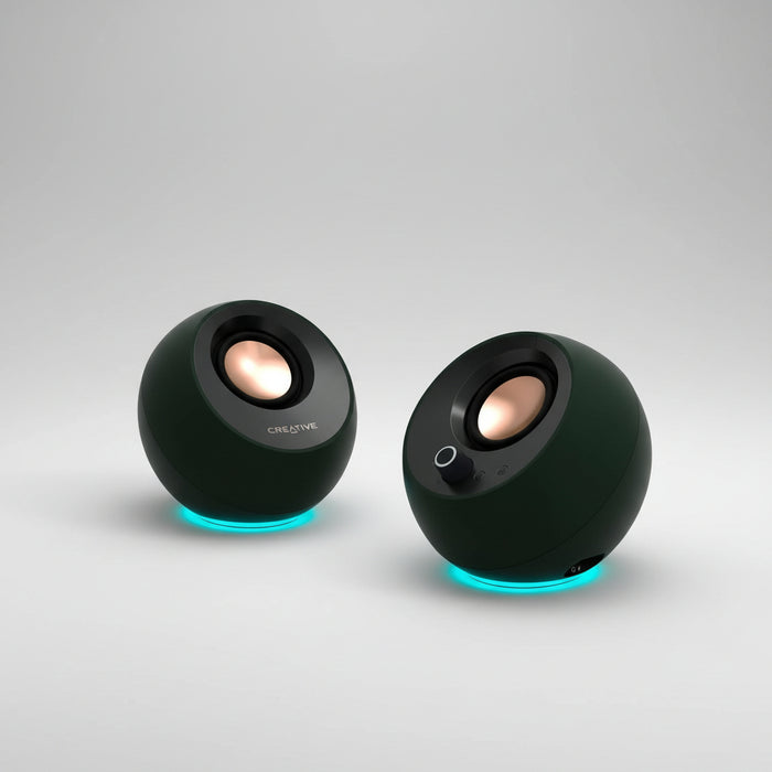Creative Pebble Pro Minimalist 2.0 USB-C Computer Speakers MF1710 (Green) with Bluetooth 5.3 and Customizable RGB Lighting for PC and Mac (Renewed)