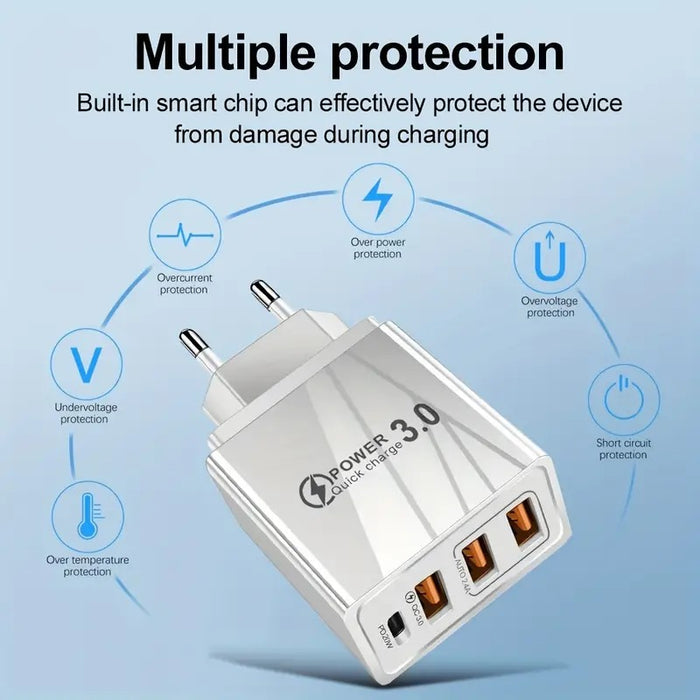 3USB+PD Type-C Mobile Phone Charger for Travel