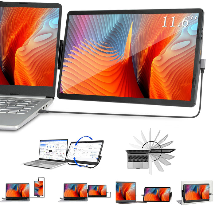 Iryreafer Laptop Screen Extender 11.6 Inch Mini Game Monitor 360° Rotatable Attachable Portable Monitor Extender for Laptop Compatible with Mac PC Chrome Powered by USB or Mini HDMI Port
