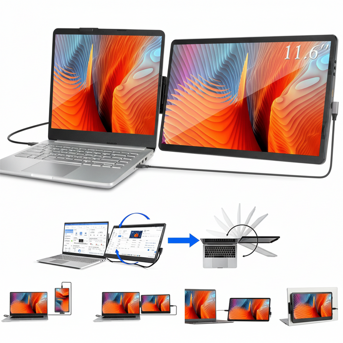 Iryreafer Laptop Screen Extender 11.6 Inch Mini Game Monitor 360° Rotatable Attachable Portable Monitor Extender for Laptop Compatible with Mac PC Chrome Powered by USB or Mini HDMI Port