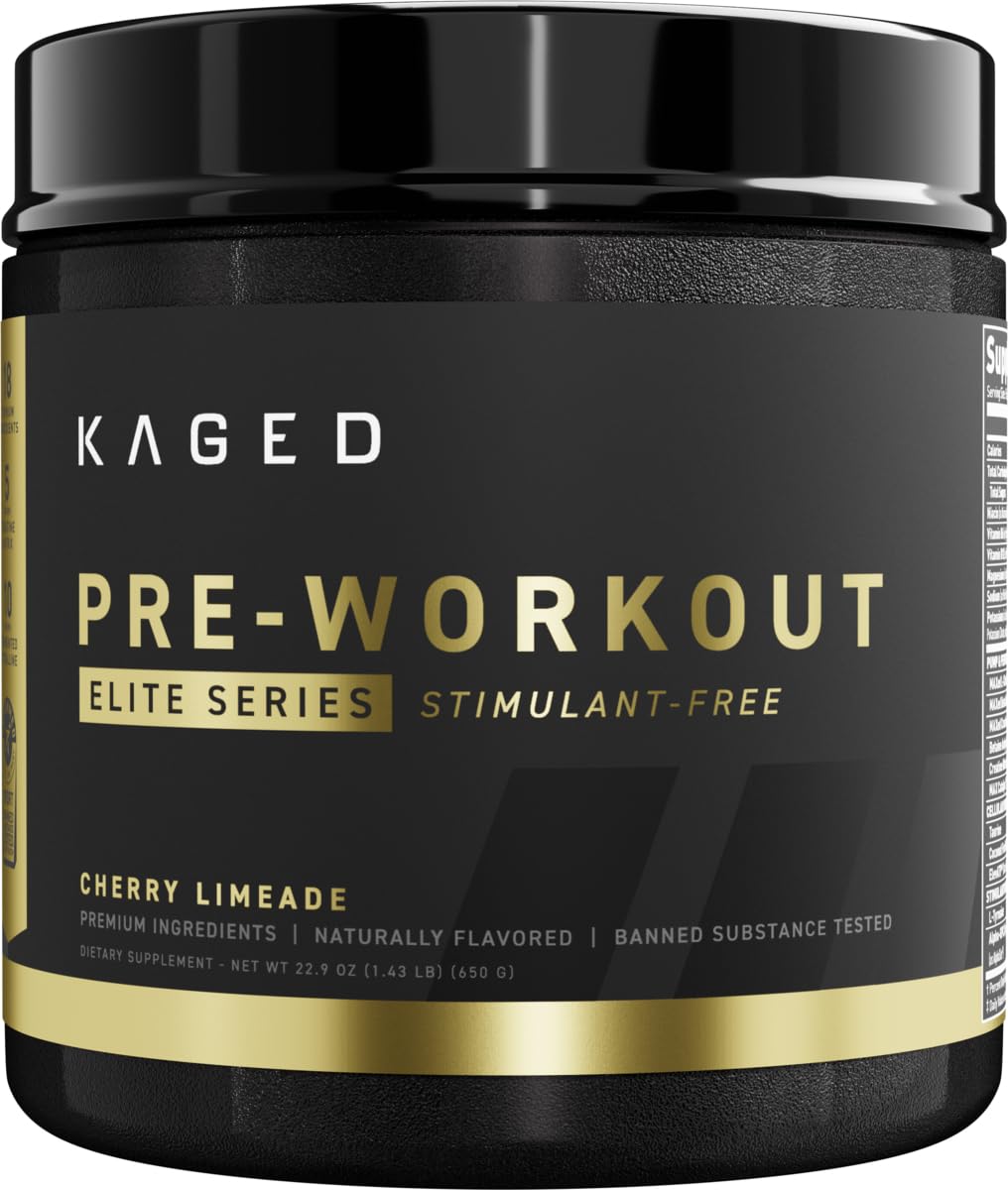 Kaged Pre Workout Powder Pre-Workout Elite Stim-Free for Men & Women | Power Stamina Focus Pumps | L-Citrulline Beta Alanine Creatine | Caffeine-Free | Cherry Limeade | 20 Servings
