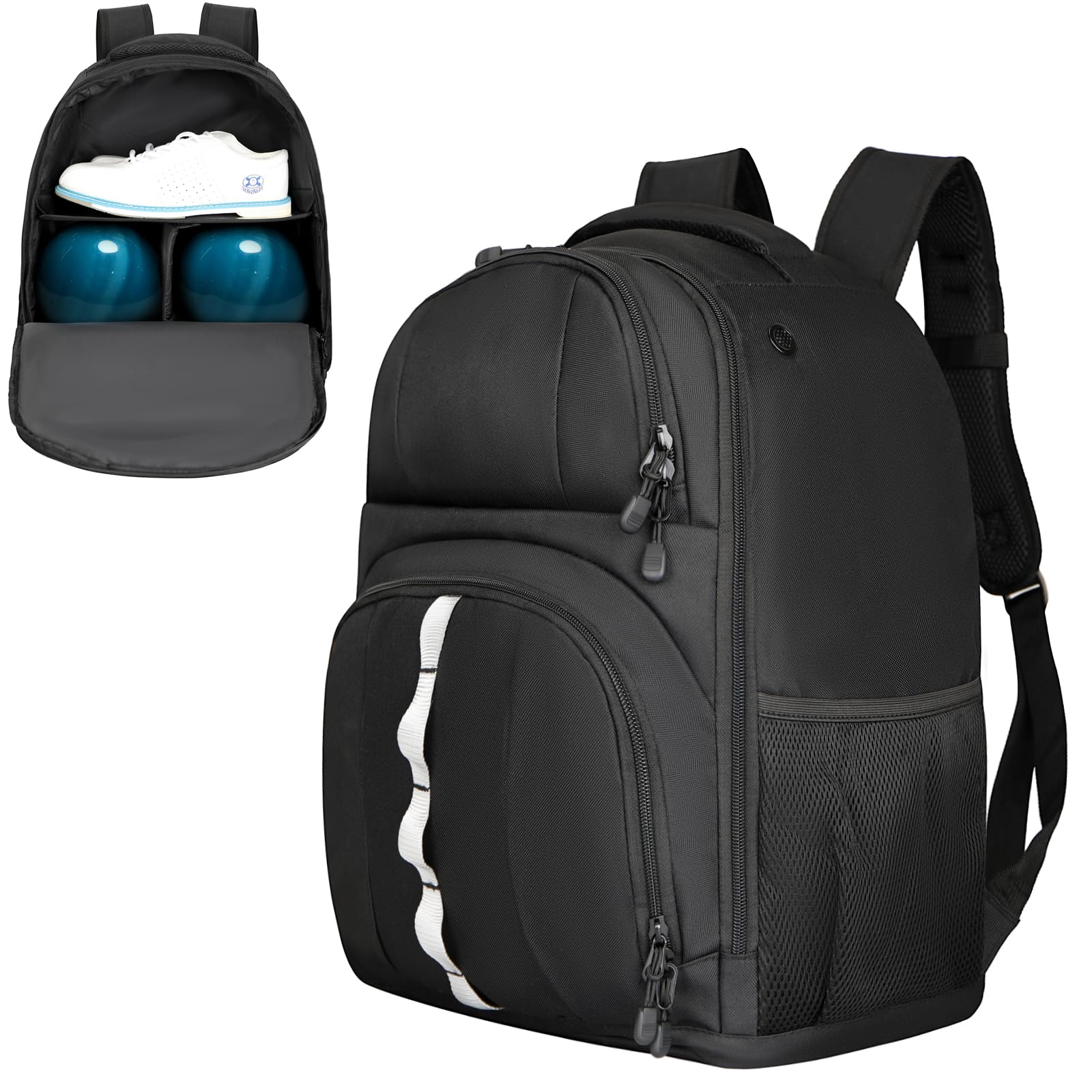 2 Ball Bowling BackpackBowling Ball Bag with Shoe Compartment & Portective Foam Padded Fits Bowling Shoes Up to US Mens Size 16 and Accessories