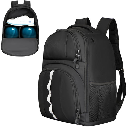 2 Ball Bowling BackpackBowling Ball Bag with Shoe Compartment & Portective Foam Padded Fits Bowling Shoes Up to US Mens Size 16 and Accessories