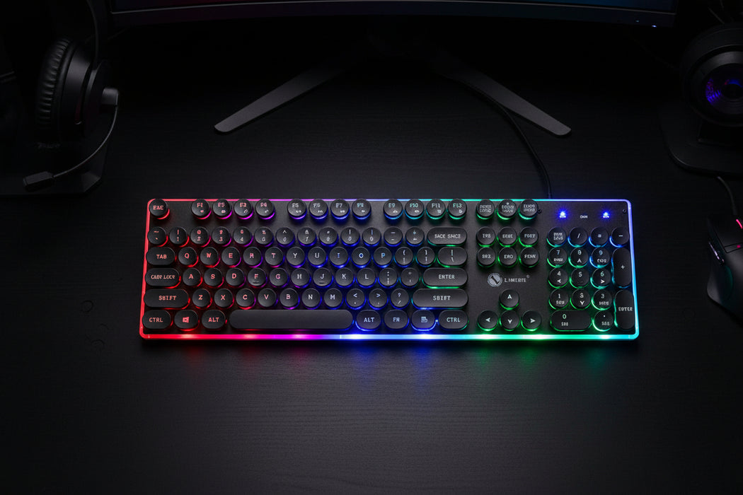 Neon Glow Retro Gaming Keyboard – Rainbow Backlit 104-Key